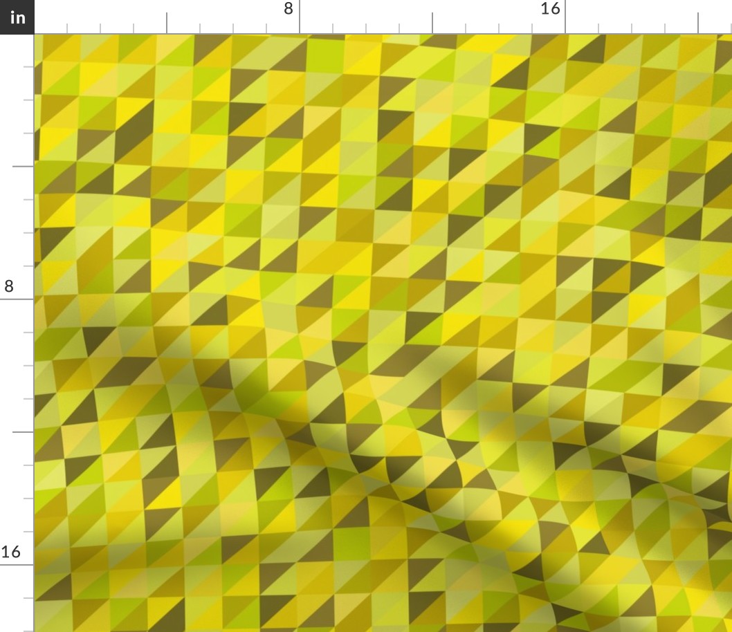 Geometric mosaic in olive, lime, and yellow.