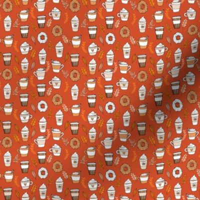 pumpkin spice latte fabric coffee and donuts fall autumn traditions rust - MINI