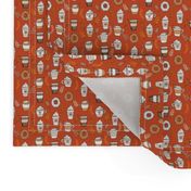 pumpkin spice latte fabric coffee and donuts fall autumn traditions rust - MINI