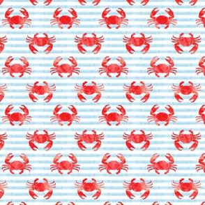 (small scale) crabs - red on blue stripes - nautical summer fabric watercolor