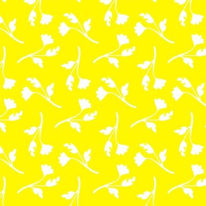 Retro White Flower Sprigs on Bright Yellow