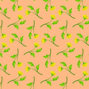 Retro Tossed Flower Sprigs Yellow on Peach