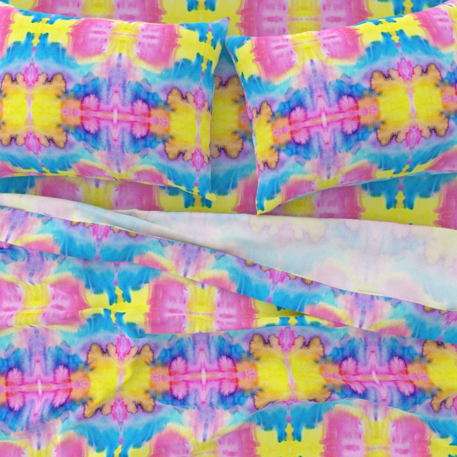 Tie Dye neon pink yellow blue watercolors Fabric