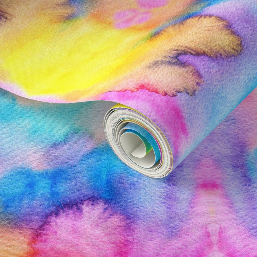 Tie Dye neon pink yellow blue watercolors Fabric