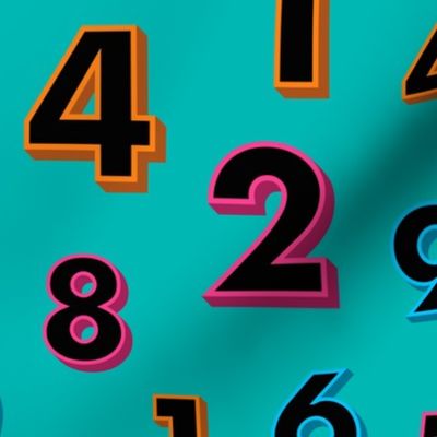 Numbers 3D neon colors teal
