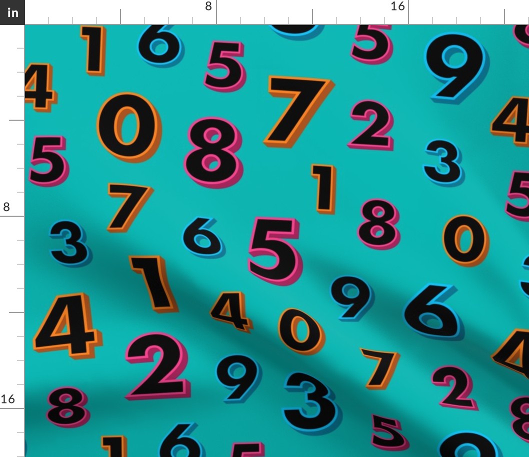 Numbers 3D neon colors teal