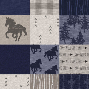 Horse Patchwork - Navy and Tan