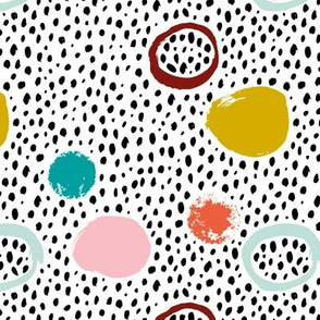 Circles rainbow dots and spots raw abstract brush strokes memphis scandinavian style mint pink mustard blue fall vintage girls