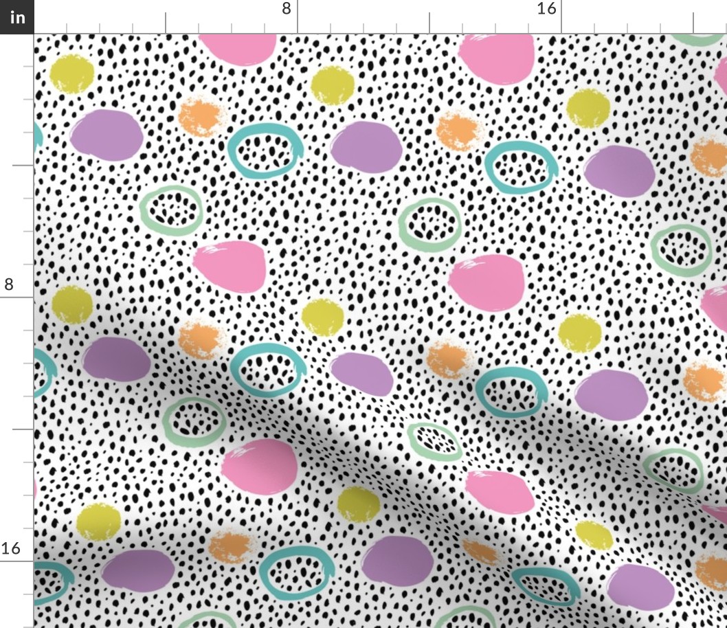 Circles rainbow dots and spots raw abstract brush strokes memphis scandinavian style mint pink mustard blue  multi color