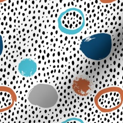 Circles dots and spots raw abstract brush strokes memphis scandinavian style winter gender neutral boys confetti copper blue