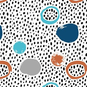 Circles dots and spots raw abstract brush strokes memphis scandinavian style winter gender neutral boys confetti copper blue