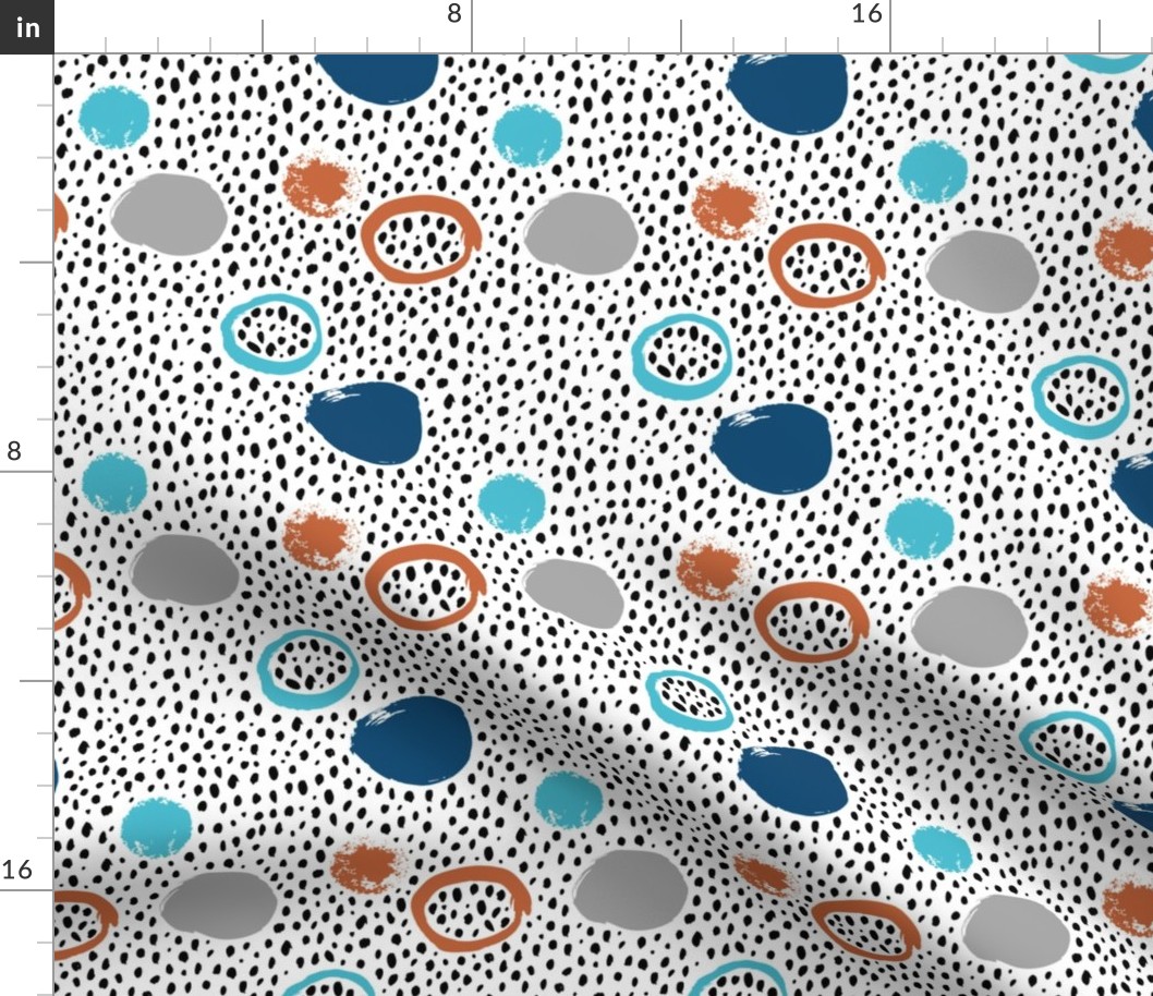 Circles dots and spots raw abstract brush strokes memphis scandinavian style winter gender neutral boys confetti copper blue