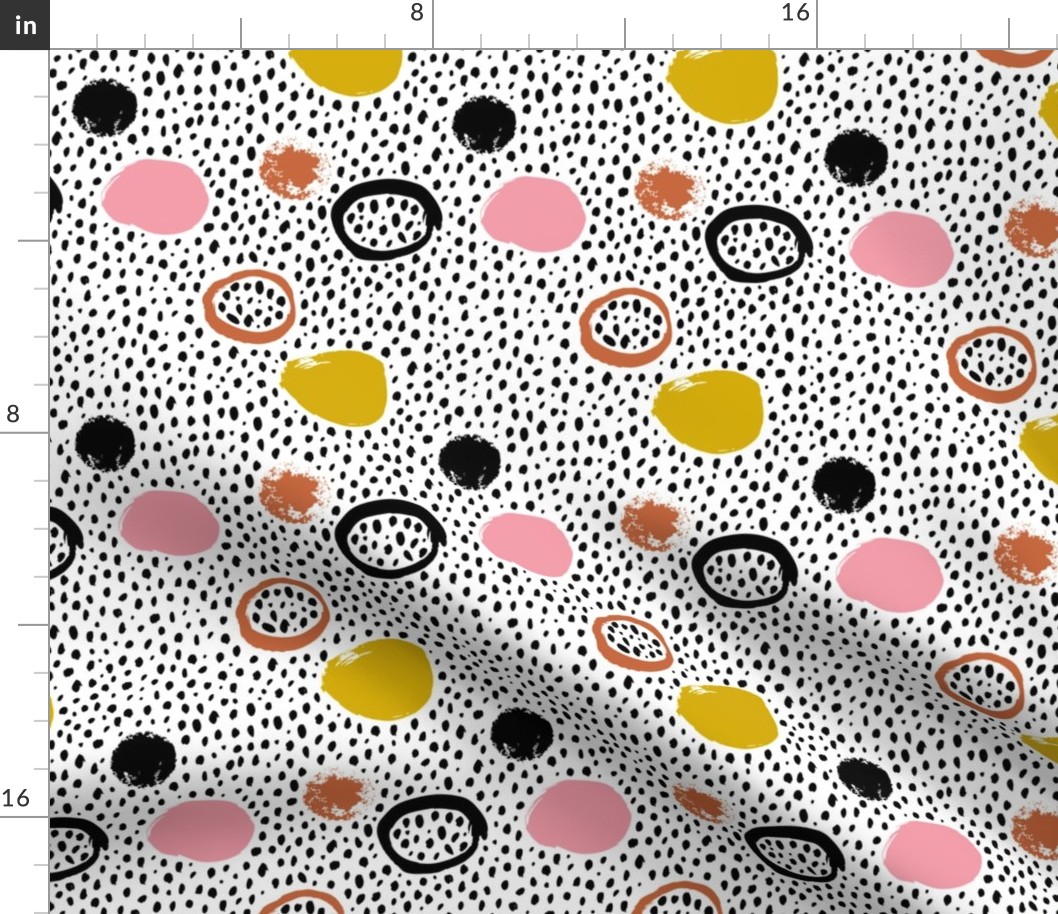 Circles dots and spots raw abstract brush strokes memphis scandinavian style girls copper mustard fall