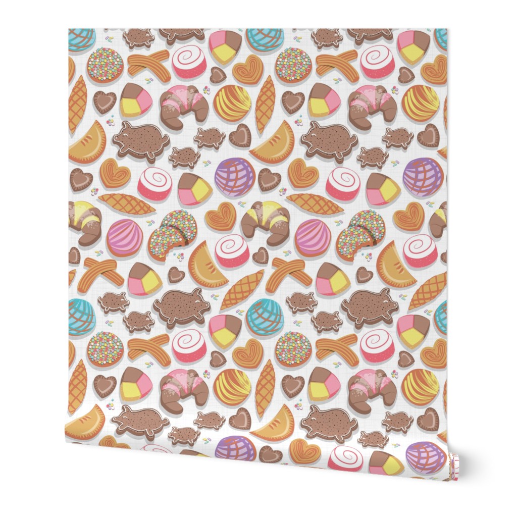 Small scale // Mexican Sweet Bakery Frenzy // white background // pastel colors pan dulce