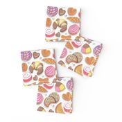 Small scale // Mexican Sweet Bakery Frenzy // white background // pastel colors pan dulce