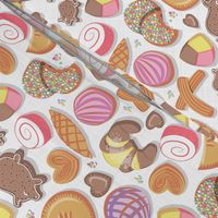 Small scale // Mexican Sweet Bakery Frenzy // white background // pastel colors pan dulce