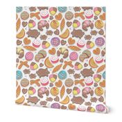 Small scale // Mexican Sweet Bakery Frenzy // white background // pastel colors pan dulce