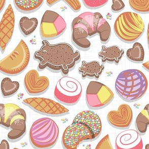 Small scale // Mexican Sweet Bakery Frenzy // white background // pastel colors pan dulce