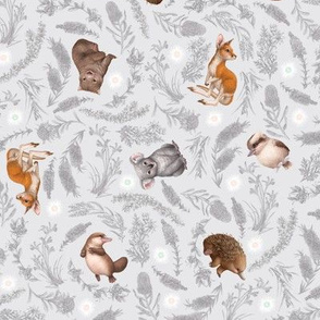 Little Aussie Friends - Small Animal Scatter Print - Grey