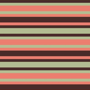 BNS1 - Horizontal Stripe in Moss Green - Coral Orange - Brown 