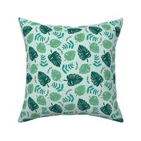 Botanical fall hawaii surf garden with monstera and palm leaves green mint