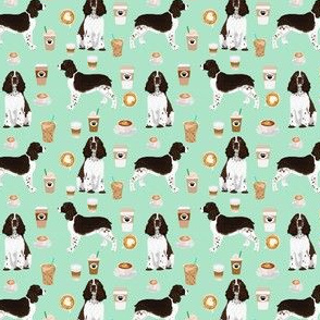 SMALL - english springer spaniel dog fabric coffees and dogs fabric mint coffee spaniel fabric