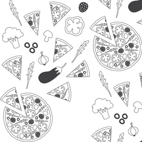 Coloring Fabric pizza ingredients black white