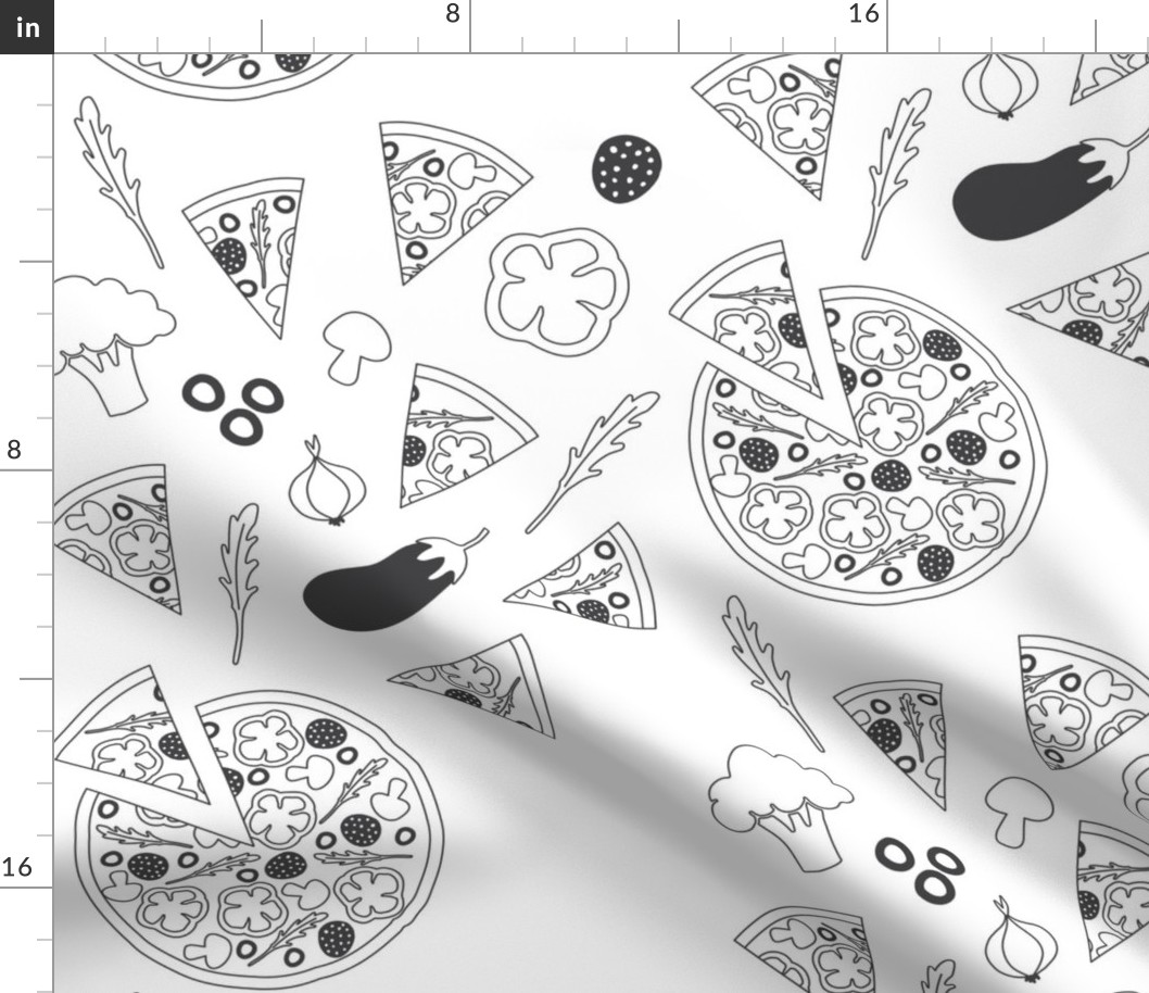 comida, blanco, negro, cocina, ingredientes, pizza, restaurante, papel  pintado Tela | Spoonflower