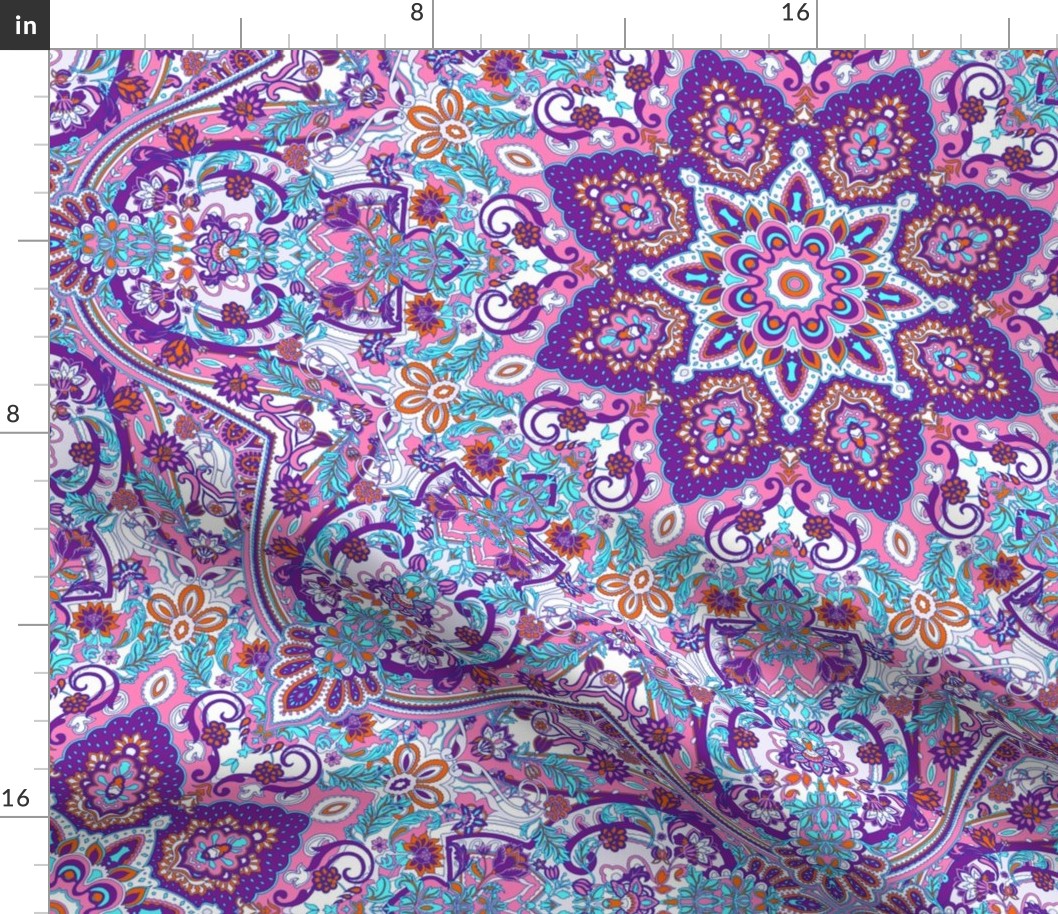 paisley kaleidoscope floral leaf symmetry turquoise purple