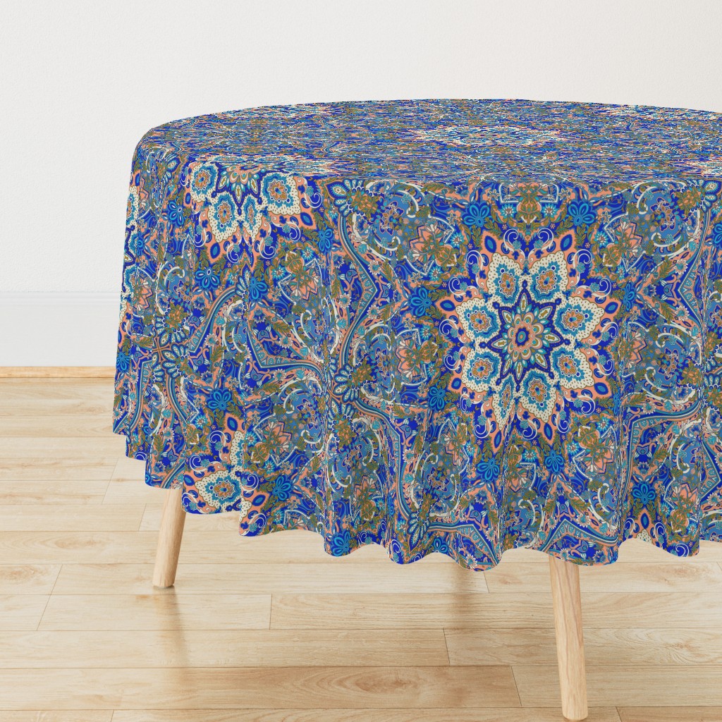 paisley kaleidoscope floral leaf symmetry blue peach