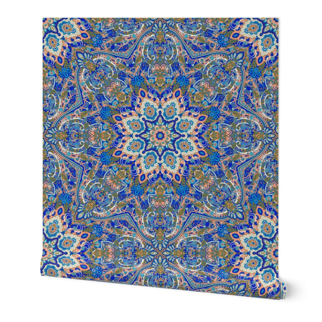 paisley kaleidoscope floral leaf symmetry blue peach