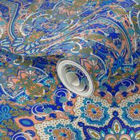 paisley kaleidoscope floral leaf symmetry blue peach