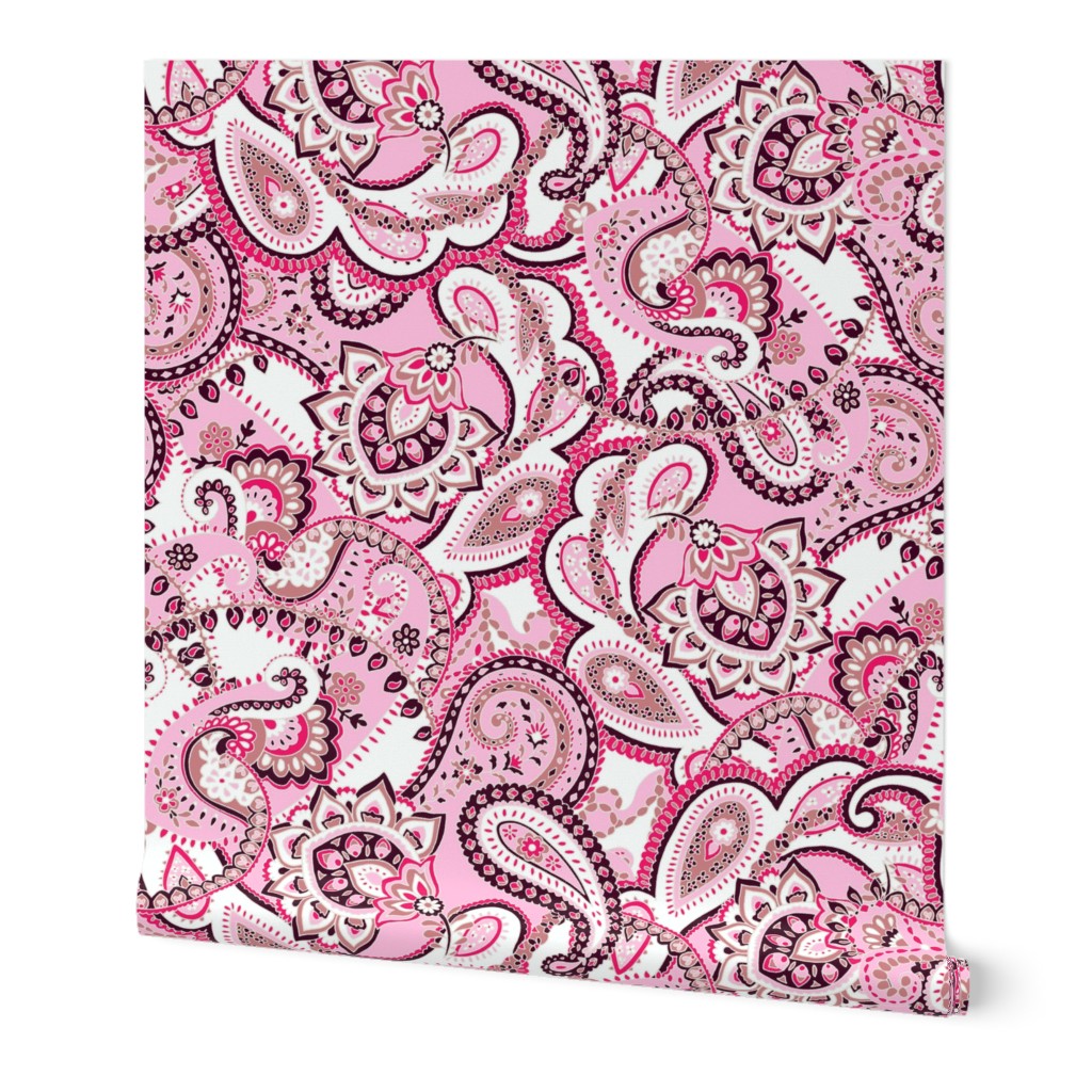 Paisley sixties hippie swirl - pink white