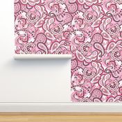 Paisley sixties hippie swirl - pink white