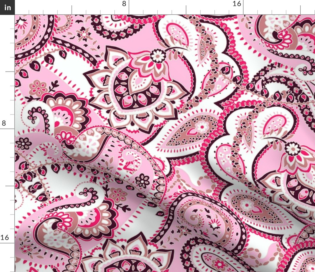 Paisley sixties hippie swirl - pink white