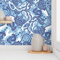 Paisley sixties hippie swirl - blue