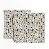 SMALL - Farm animals cow sheep goat chicken floral fabric mint