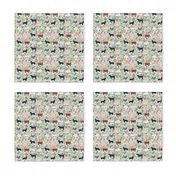 SMALL - Farm animals cow sheep goat chicken floral fabric mint