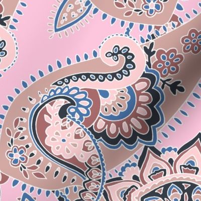 Paisley sixties hippie swirl tan pink