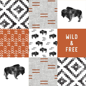 Buffalo - Wild and Free - Orange, Greige, White - boho style  