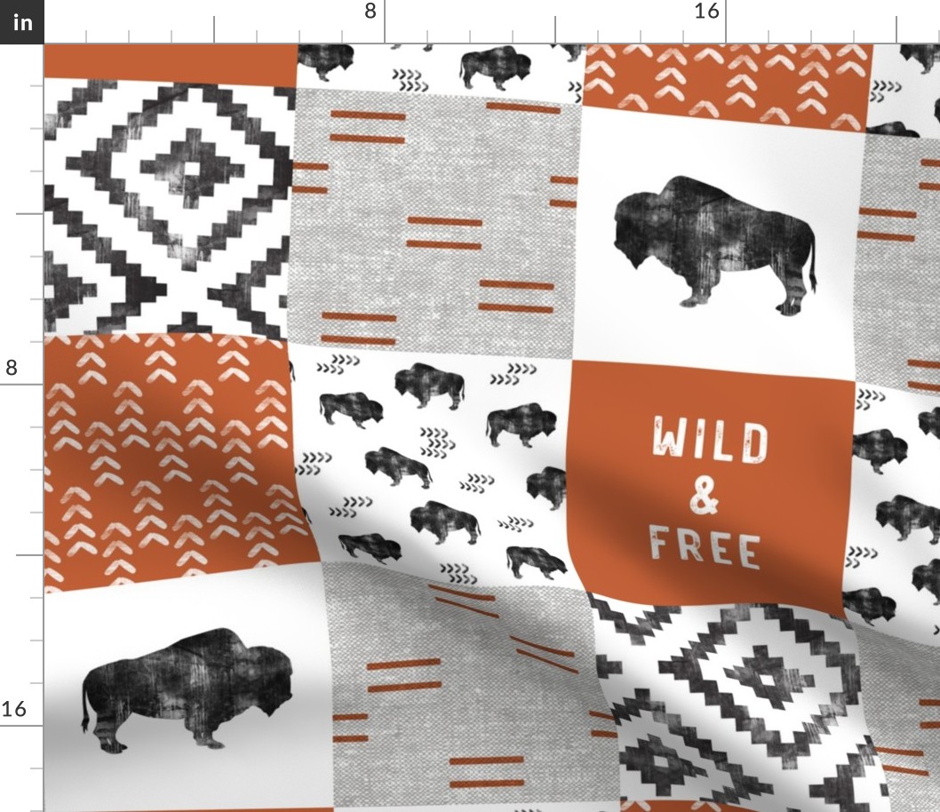 Buffalo - Wild and Free - Orange, Greige, White - boho style  