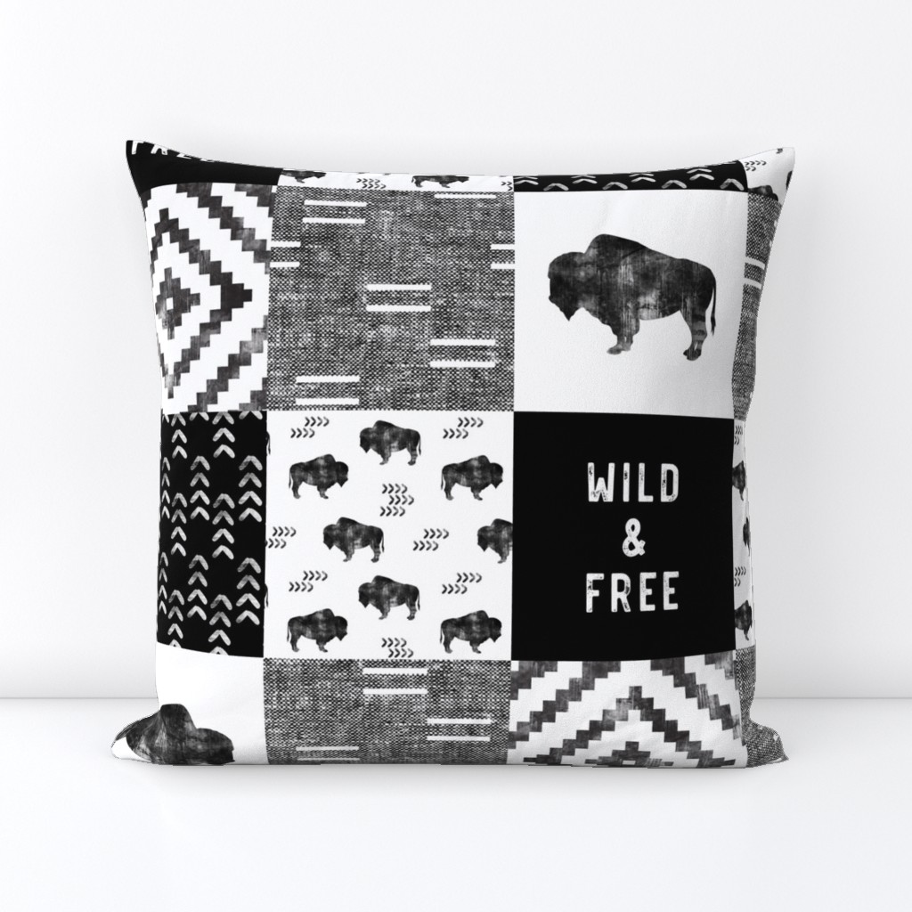 Buffalo - Wild and Free - Black, Grey, White - boho style 