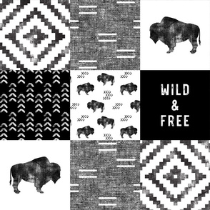 Buffalo - Wild and Free - Black, Grey, White - boho style 