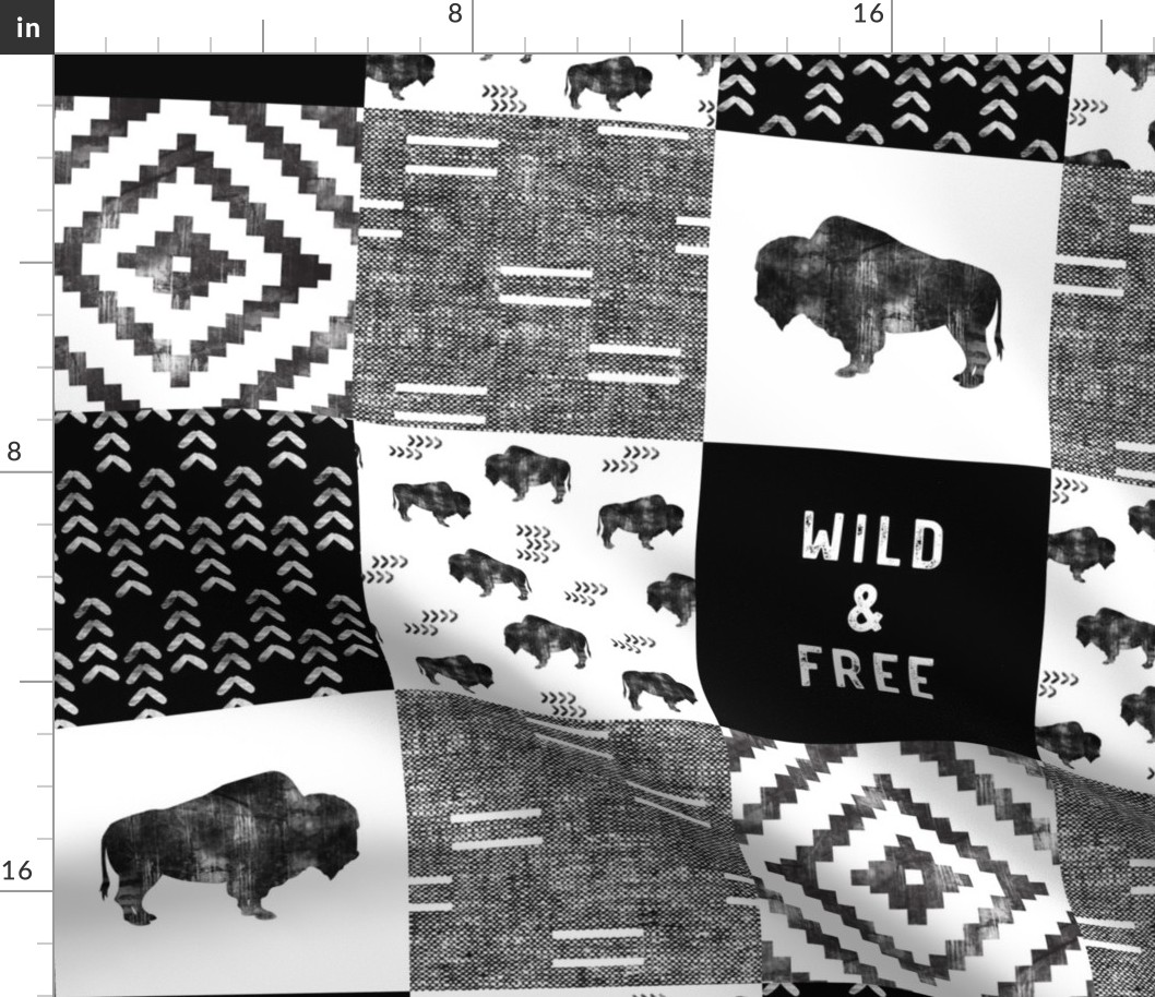 Buffalo - Wild and Free - Black, Grey, White - boho style 