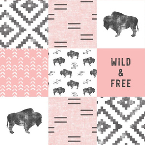 Buffalo - Wild and Free - Pink, Grey, White - boho style 