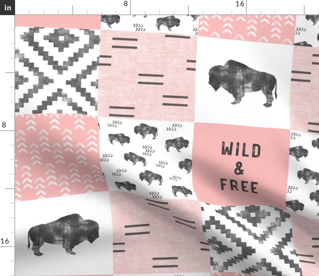 Buffalo - Wild and Free - Pink, Grey, White - boho style 