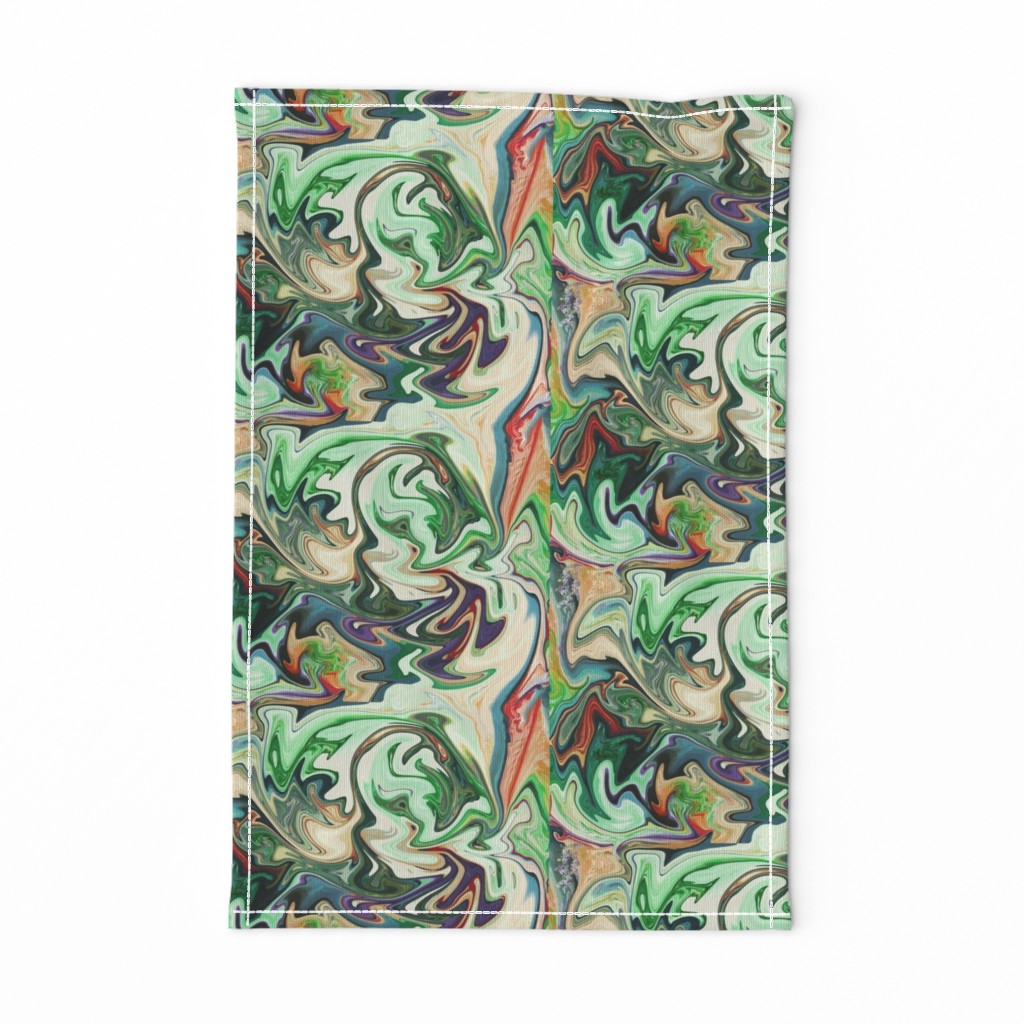 BNS3 - MED - Marbled Mystery Swirls in greens - beige - orange