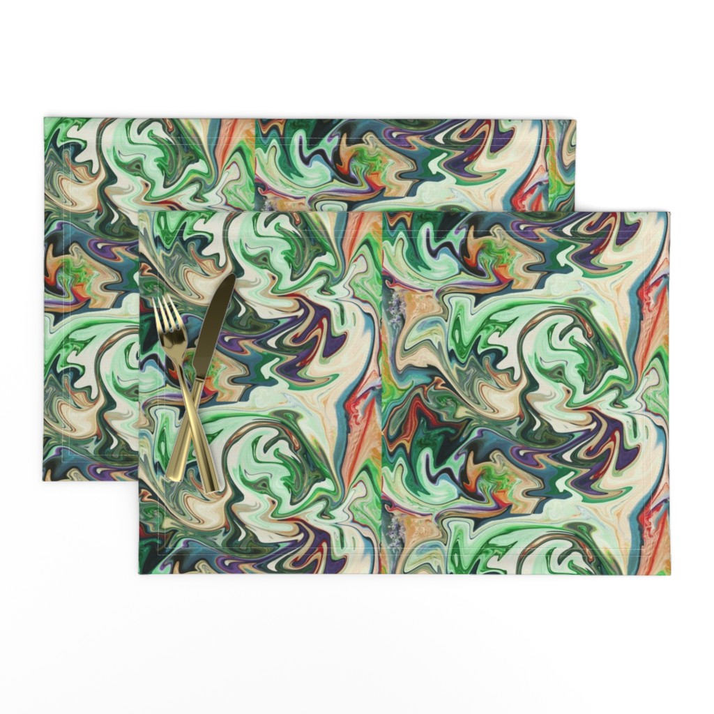 BNS3 - MED - Marbled Mystery Swirls in greens - beige - orange