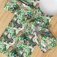 BNS3 - MED - Marbled Mystery Swirls in greens - beige - orange