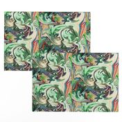 BNS3 - MED - Marbled Mystery Swirls in greens - beige - orange